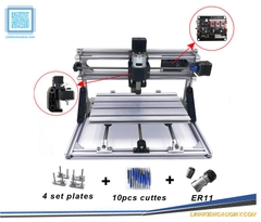 Máy phay gỗ CNC, Khắc Laser Diot mini 3018 + 10 mũi phay PCB + 4 Set plates + ER11