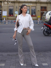 SET ÁO SƠ MI COTTON MONA + QUẦN JEANS ỐNG LOE XÁM