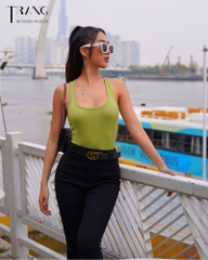 SET BODYSUIT XANH + QUẦN JEANS LƯNG CAO ỐNG LOE MONA