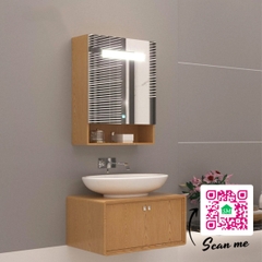 Tủ gương phòng tắm bằng gỗ SMHome NT04 - Tích hợp đèn led và công tắc cảm ứng trên gương