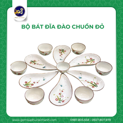 BỘ BÁT ĐĨA ĐÀO CHUỒN ĐỎ