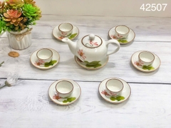 Bộ ấm chén sen đỏ Bát Tràng