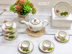 Bộ ấm chén sen đỏ Bát Tràng