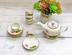 Bộ ấm chén sen đỏ Bát Tràng