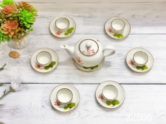 Bộ ấm chén sen đỏ Bát Tràng