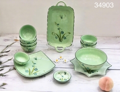Bộ đồ ăn gốm sứ Đào chuồn xanh lá