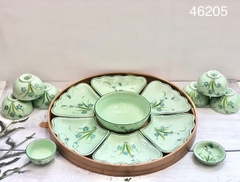 Bộ đồ ăn gốm sứ Đào chuồn xanh lá