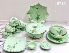 Bộ đồ ăn gốm sứ Đào chuồn xanh lá