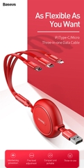 Cáp sạc dây rút 3 đầu Baseus Golden Loop 3 in 1 Elastic  - In logo theo yêu cầu