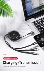 Cáp sạc dây rút 3 đầu Baseus Golden Loop 3 in 1 Elastic  - In logo theo yêu cầu
