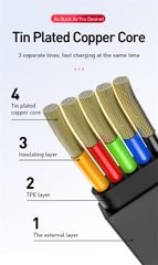 Cáp sạc dây rút 3 đầu Baseus Golden Loop 3 in 1 Elastic  - In logo theo yêu cầu