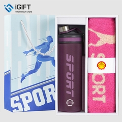 GIFTSET Khăn mặt cotton và bình nước thể thao - in logo tùy ý
