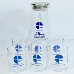 Bộ Bình Nước Thuỷ Tinh Chịu Nhiệt 1.8 Lít - In logo SUNWOO