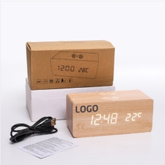 Đồng hồ gỗ để bàn có sạc không dây - in logo Bình Dương Digital Map