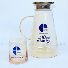 Bộ Bình Nước Thuỷ Tinh Chịu Nhiệt 1.8 Lít - In logo SUNWOO