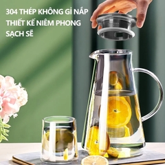 Bộ Bình Nước Thuỷ Tinh Chịu Nhiệt 1.8 Lít - In logo SUNWOO