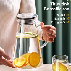 Bộ Bình Nước Thuỷ Tinh Chịu Nhiệt 1.8 Lít - In logo SUNWOO