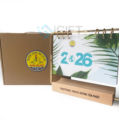 Lịch đế gỗ khung kim loại - Khắc logo theo yêu cầu - MS05