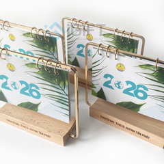 Lịch đế gỗ khung kim loại - Khắc logo theo yêu cầu - MS05