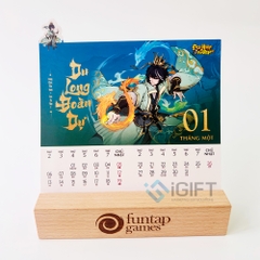 Lịch để bàn đế gỗ - Khắc logo theo yêu cầu - MS02