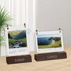 Lịch gỗ giá đỡ mica - Khắc logo lên đế gỗ - MS08