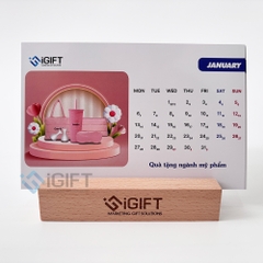 Lịch để bàn đế gỗ - Khắc logo theo yêu cầu - MS02