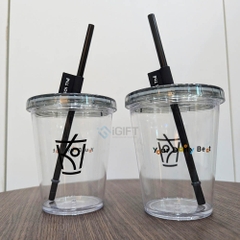 Ly nhựa trong suốt kèm nắp và ống hút - In logo theo yêu cầu