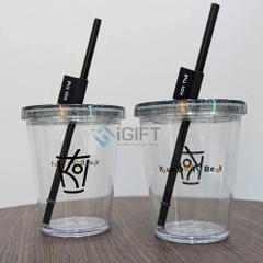 Ly nhựa trong suốt kèm nắp và ống hút - In logo theo yêu cầu