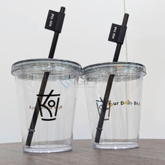 Ly nhựa trong suốt kèm nắp và ống hút - In logo theo yêu cầu