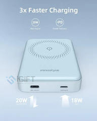 Sạc dự phòng Innostyle Powermag 15W 10.000mAh có sạc không dây, có giá đỡ - In logo theo yêu cầu