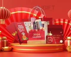 Set Ấn Phẩm Tết 2025: Túi May Mắn, Thư Cảm Ơn, Lì Xì, và Lịch Đế Gỗ