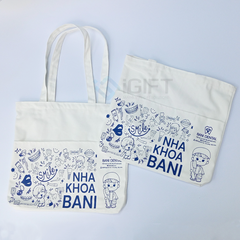 Bộ quà tặng mũ bảo hiểm, túi canvas, gối cổ  - In logo Nha khoa Bani