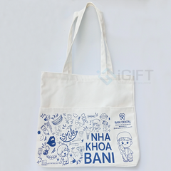 Bộ quà tặng mũ bảo hiểm, túi canvas, gối cổ  - In logo Nha khoa Bani