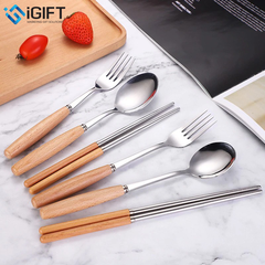 Bộ thìa đũa muỗng inox cán gỗ cao cấp - In khắc logo theo yêu cầu