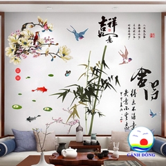 Decal trang trí tết phong cảnh mùa xuân hoa nở