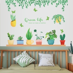 Decal dán tường chậu cây xanh mát GREEN LIFE sang trọng