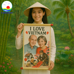 Tranh mành tre in ảnh theo yêu cầu Cảnh Đông – Quà tặng lưu niệm thủ công thiên nhiên-1 cái