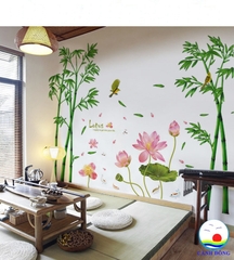 Giấy dán tường combo phong cảnh Việt Nam thiên nhiên yên bình - hoa sen lotus
