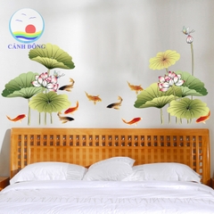 Decal dán tường phong cảnh hồ sen phong thủy