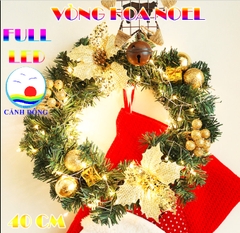 Vòng nguyệt quế noel trang trí giáng sinh đường kính 40 cm tặng kèm đèn led lung linh