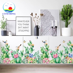 Decal dán tường cây xương rồng bầy chim vui nhộn