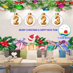 Decal dán kính noel giáng sinh MERRY CHRISTMAS & HAPPY NEW YEAR 2023 in size theo yêu cầu - sẵn keo dán dễ dán