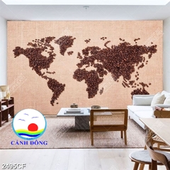 Decal dán tường trang trí quán cà phê coffee bản đồ thế giới độc đáo - in size theo yêu cầu