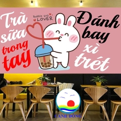 Decal dán trà sữa trang trí quán trà sữa, xe trà sữa cute đẹp ấn tượng thiết kế nội dung chữ và  in size theo yêu cầu- sẵn keo dán dễ