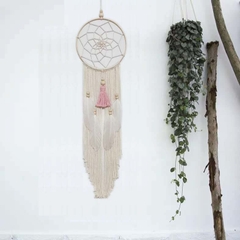 Dreamcatcher trang trí khung tròn lưới nhện tặng kèm móc dán tường