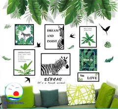 Decal dán tường khung tranh lá xanh green life