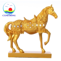 Tượng ngựa phong thủy mã đáo thành công sang trọng cao 27 cm khảm đá mạ lớp vàng 14k