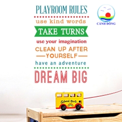 Decal dán tường chữ Playroom rules truyền động lực