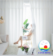 Rèm ren trắng vải 2 lớp kèm dây cột sang trọng