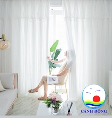 Rèm ren trắng vải 2 lớp kèm dây cột sang trọng